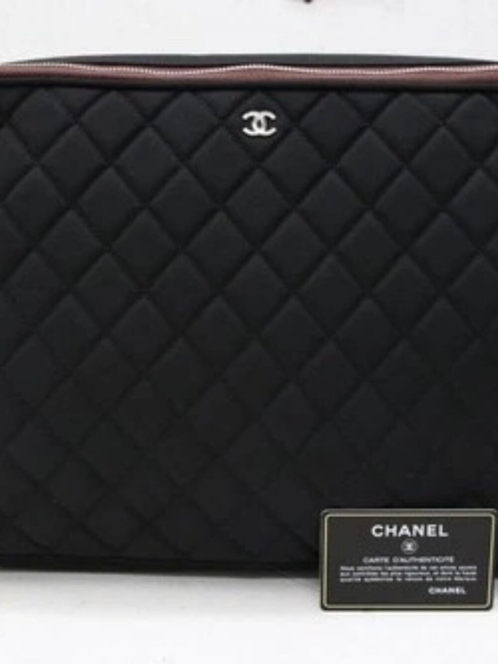 Chanel Quilted Nylon Laptop Case Black Burgundy Limited Edition 2012